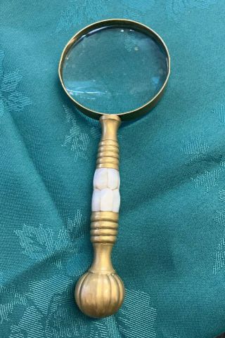 Antique Vintage Magnifying Glass Mother of Pearl Brass Handle 2