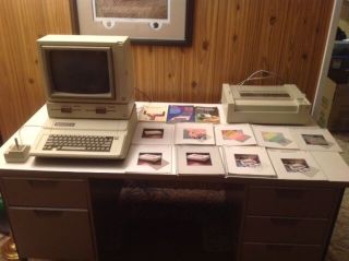 Apple 2e Computer,  Monitor,  5.  25 " Duo Disk Drive,  Manuals,  Joystick,  Printer