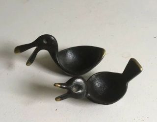 2 Vintage Walter Bosse Patinated Brass Miniature Duck Figurines Hagenauer Style