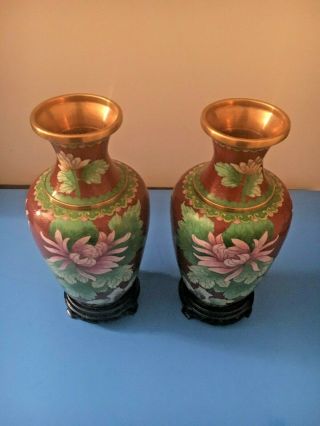 Antique/Vintage Chinese Cloisonne Vases With Birds & Flowers 12 