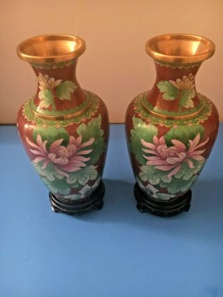 Antique/Vintage Chinese Cloisonne Vases With Birds & Flowers 12 