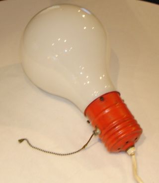 Vintage Mid Century Pop Art Hanging Giant Light Bulb Swag Lamp Fixture Orange