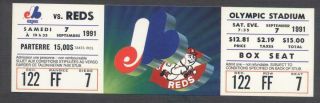 1991 Montreal Expos Mlb Baseball Full Ticket Vs Reds