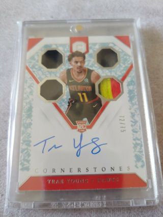 Trae Young 2018 - 19 Cornerstones On Card Auto Patch 72/75 Crystal Atlanta Rc