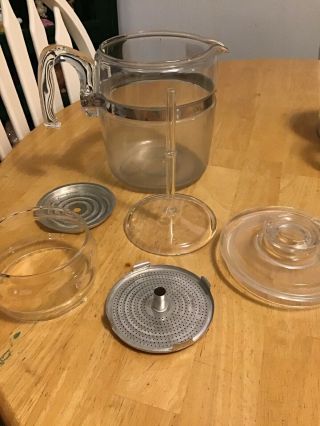 Vintage Pyrex Flameware Clear Glass 9 Cup 7759 Percolator Coffee Pot Complete
