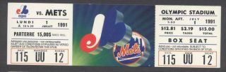 1991 Montreal Expos Mlb Baseball Full Ticket Vs Mets