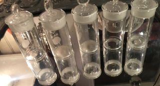 5 Antique Vintage Glass Apothecary Jars With Lids,  Clear Glass