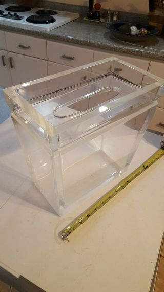 Rare Vintage Mid Century Modern Lucite Acrylic Clear Waste Basket Heavy Can