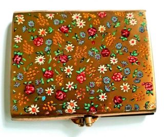 \vintage Rare Stratton Rectangular Powder Compact With Colorful Enameled Flowers