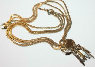Vintage Signed Monet 3 Chains Art Deco Style Gold Tone Necklace
