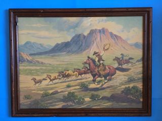 Vintage Till Goodan Western Cowboy Large Print Wild Horse Roundup Mustangs Usa