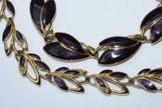 Vintage Signed Trifari Purple Enameled Necklace & Bracelet Set