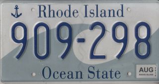 Vintage 2010 Rhode Island License Plate 909 - 298,  Anchor