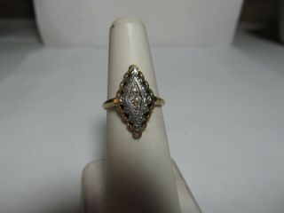 Unusual Vintage 14k Solid Gold Diamond Shape Ring With Natural Diamonds