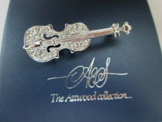 Vintage Attwood & Sawyer Silver Crystal Glass Violin Fiddle A&s Brooch Pin