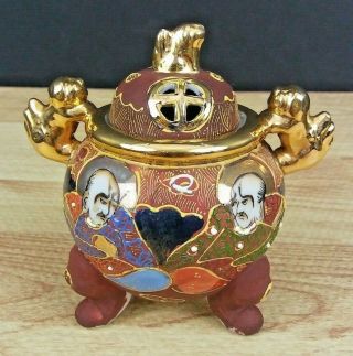 Vintage Occupied Japan Incense Burner Hand Painted Enameled Footed Ceramic Domed