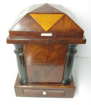 Antique Victorian Tea Caddy Cigar Box Rare English Mahogany ? Multiwood 1800 
