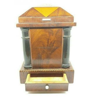 Antique Victorian Tea Caddy Cigar Box Rare English Mahogany ? MultiWood 1800 ' s 2