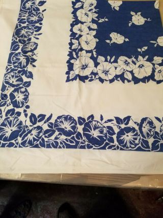 Vintage Blue And White Morning Glory Pattern Tablecloth
