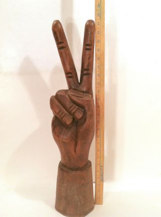 Vintage 1960’s Hand Carved Wood Hippie Peace Sign 2 Feet Tall Huge Rare Size