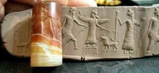 Ancient Intaglio Cylinder God 4 Wings Training Lion Magic Wand Bead