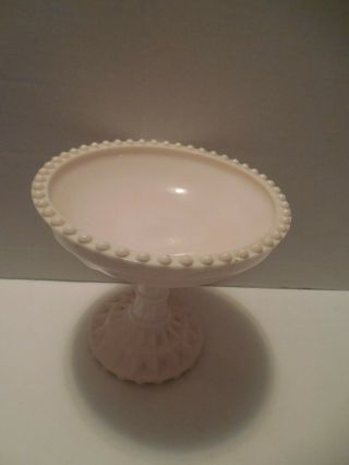 Vintage Jeannette Windsor Shell Pink Milk Glass Pedestal Compote Candy Dish