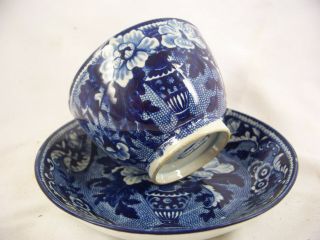 Antique Early 19th.  C Historical Blue Staffordshire Cup & Saucer " Stone China "