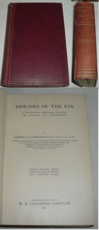 1921 George E.  De Schweinitz Diseases Of The Eye 9th Edition
