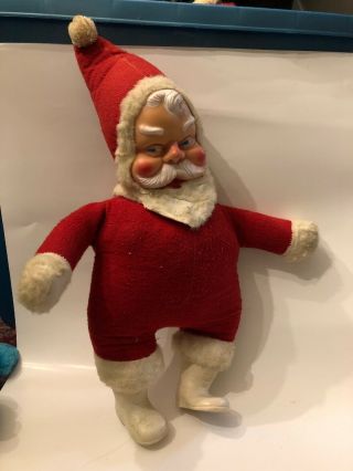 Vintage 60’s Christmas Santa Doll Plastic Face And Boots Fabric Body