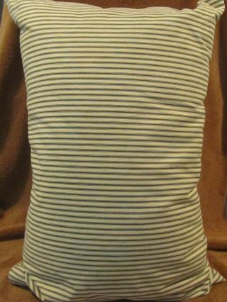 Vintage Primitive Blue Stripe Ticking Feather Pillow 25x17 9 " Thick