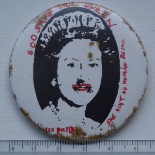 Vtg 1970s Sex Pistols God Save The Queen Jamie Reid Punk 55mm Pin Badge