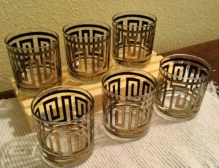 Vintage Culver Greek Key Rocks Glasses | Set Of 6 | Midcentury Barware