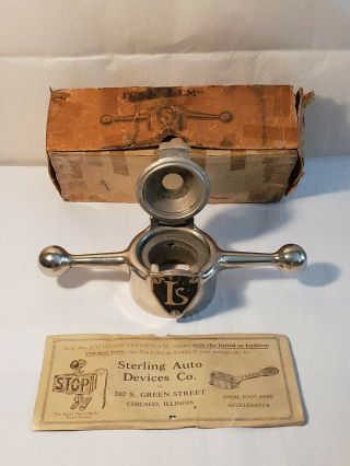 Antique Monogram Flip Top Motometer Radiator Cap Hood Ornament,  Box And Papers