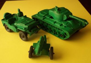 Vintage Auburn Green Rubber U.  S.  Army Vehicles With Tank