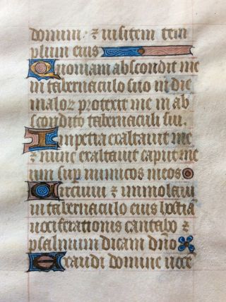 Illuminated Manuscript Leaf From Book Of Hours C.  1460 Gold Initials