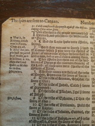 1598 Geneva Breeches Bible Leaf/page Antique Numbers Canaan Spies Mariam Leprosy