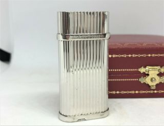 Auth Cartier Palladium - Finish Godron Decor Oval Lighter Ca120115 W Case Silver