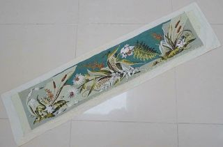 Antique Victorian Beadwork Panel Embroidered Beaded Long Flowers Bullrush Beads 2