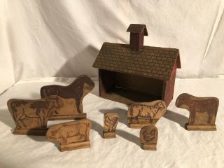 Converse Or Reed Toy Barn Set Wooden Litho Antique Toys Bliss