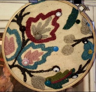 Vintage/ Antique Buttons And Embroidered Fabric Inside Hoop.