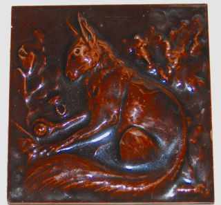 Hamilton Tile Ceramic Tile - Raised Relief Brown Squirrel,  Acorn,  Oak Leaves