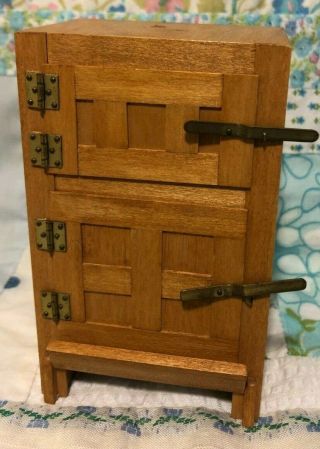 Vtg Dollhouse Miniature Kitchen Ice Box Refrigerator Wooden Handmade Signed