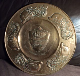 Newlyn Copper Charger Plaque Fish Design Penzance Crest 1614 15.  5 Inch