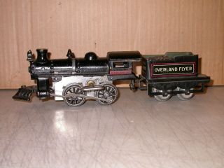 Vintage Hafner Overland Flyer Cast Iron Wind Up Toy Train Locomotive And Tender