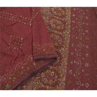 Sanskriti Vintage Dark Red Saree Pure Silk Hand Beaded Craft Fabric Ethnic Sari 2