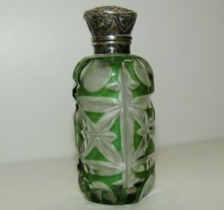 Fine,  Antique Victorian Sterling Silver Cut Glass Perfume/scent Bottle