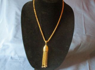 Vintage Signed Monet Gold - Tone Metal Tassel Design Pendant Necklace