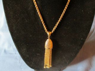Vintage Signed MONET Gold - Tone Metal Tassel Design Pendant Necklace 2