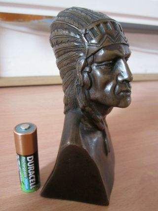 Old Solid Bronze Statue Bust Native American Indian Chief (motorcycle ??)