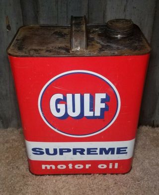 Vintage Gulf Supreme Motor Oil Can 2 Gal